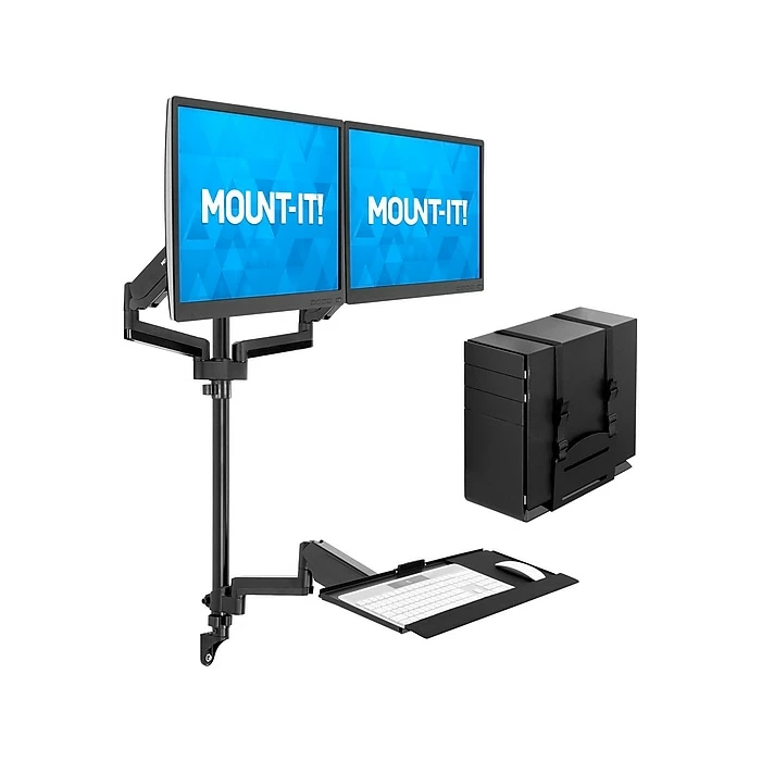 Mount-It! Adjustable Dual-Monitor Wall Mount Workstation, Up To 32", Black (MI-7992) - Image 2