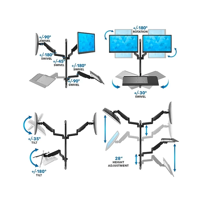 Mount-It! Adjustable Dual-Monitor Wall Mount Workstation, Up To 32", Black (MI-7992) - Image 4
