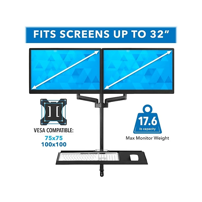 Mount-It! Adjustable Dual-Monitor Wall Mount Workstation, Up To 32", Black (MI-7992) - Image 5