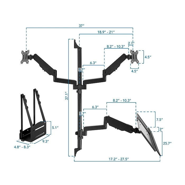 Mount-It! Adjustable Dual-Monitor Wall Mount Workstation, Up To 32", Black (MI-7992) - Image 7